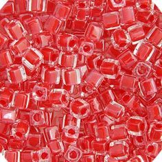 MIYUKI SQUARE CUBE 4MM BEADS RED CRANBERRY LINED LUSTER