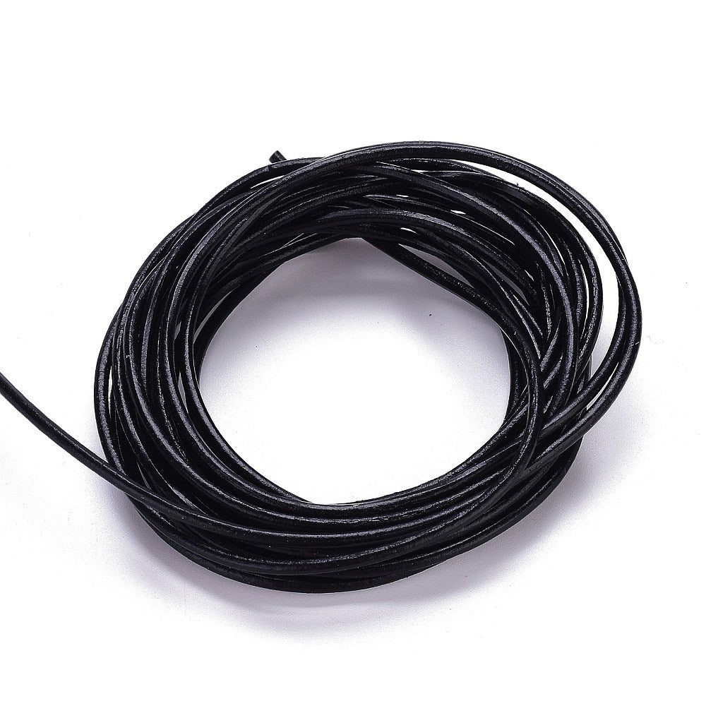 Cowhide Black Leather Cord 2mm - 3 meters