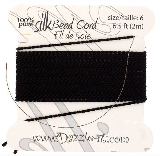 Dazzle-It 100% Silk Bead Cord  w/Needle 2M #6(0.70mm) Black