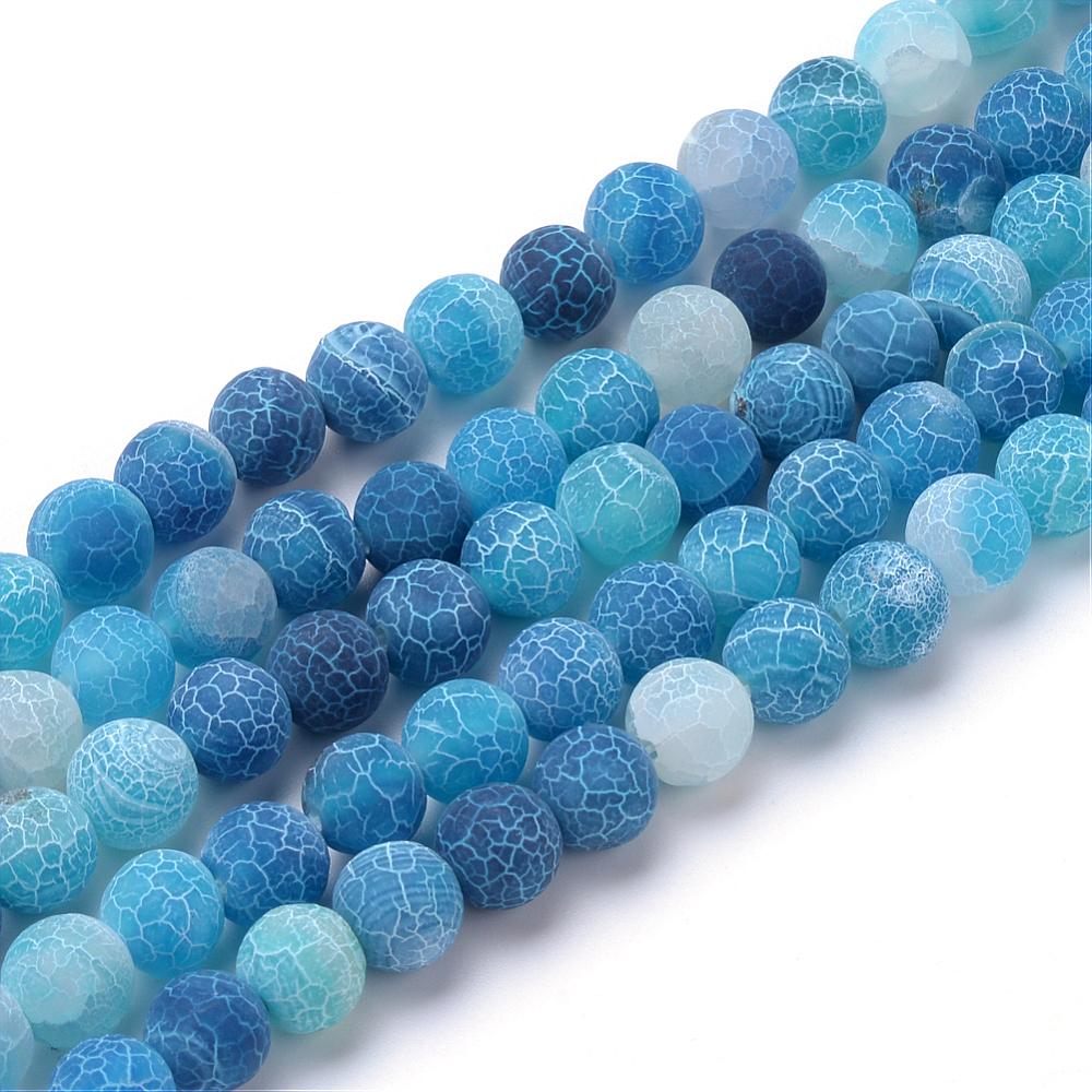 Crackle Agate Frosted Blue Natural Gemstone Bead Strand 15