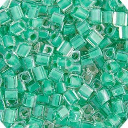 MIYUKI SQUARE CUBE 3MM BEADS TEAL GREEN LINED LUSTER