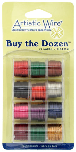 ARTISTIC WIRE, 22 GAUGE (.64 MM), BUY-THE-DOZEN, ASSORTED COLORS, 5 YD (4.5 M) EACH, 12 SPOOLS