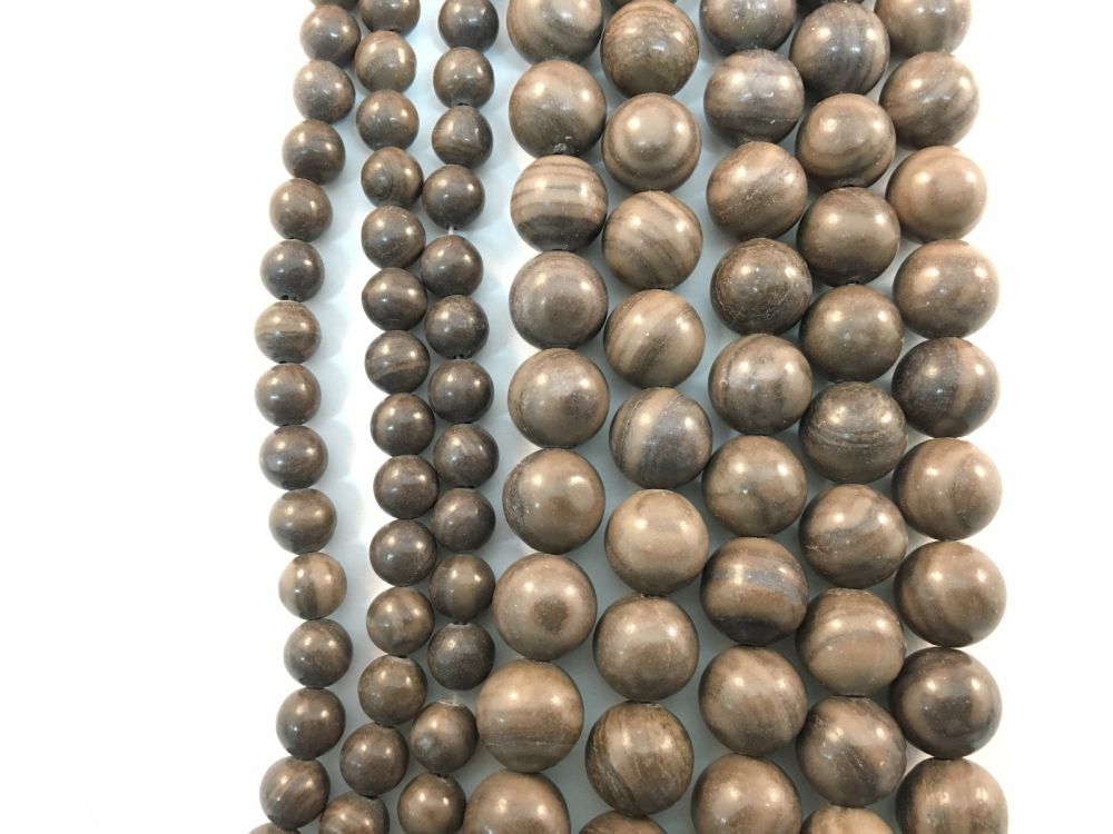 Grey Petrified Wood Natural Gemstone Bead Strand #10-97